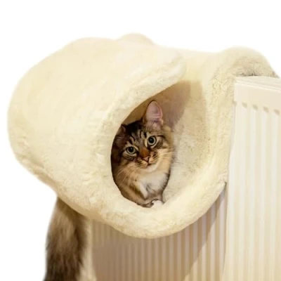 Image of Rosewood Luxury Quality Cat Tunnel And Bed, Radiator Or Floor Standing, Warm, Comfy Safe Place For Cats H40 X D31 W31Cm ,Cream