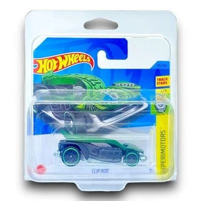 Image of Hot Wheels Clip Rod (Green&amp; Black) 5/5 Experimotors 2023 119/250 (Short Card) COMES IN A KLAS CAR KEEPER SHORT CARD PROTECTOR CASE HKK75