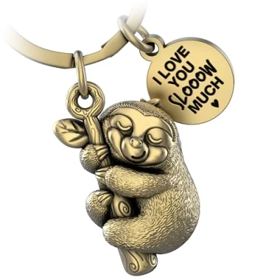 Image of FABACH Dreamy Sloth Keyring Cute Lucky Charm for Women Key Ring Best Friend Gift Lovers, Antique bronze, 1, Modern