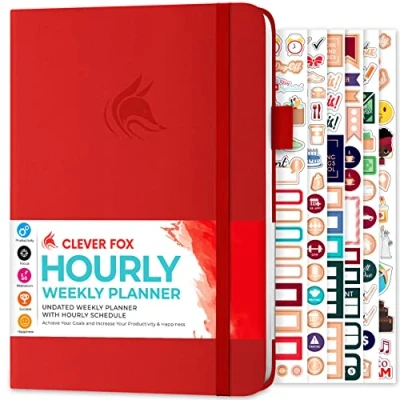 Image of Clever Fox Planner Schedule Undated Weekly &amp; Monthly Life with Time Slots, Appointment Book Daily Organizer, A5 (Red)