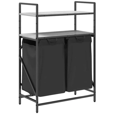 Image of vidaXL Laundry Basket 2 Compartments with Shelves Grey Sonoma
