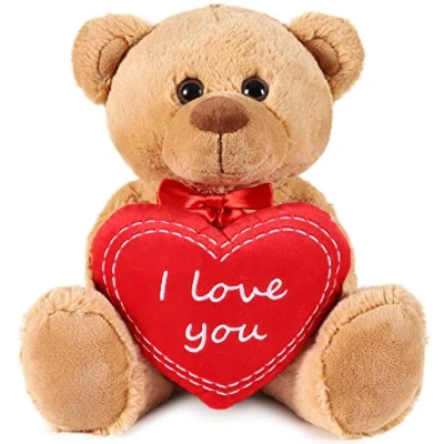 Image of BRUBAKER Teddy Plush Bear With Heart Red I Love You 14 Inches (35 Cm) Cuddly Toy Light Brown