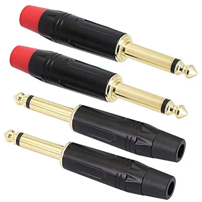 Image of XMSJSIY 6.35 mm TS Audio Plug, 1/4 inch Mono Male Connector, Gold Plated 6.3 Mic Plug for Guitar/Speaker/Microphone Cable etc (4 Pack)