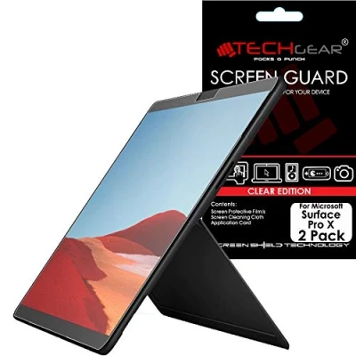 Image of TECHGEAR [Pack of 2 Screen Protectors for Microsoft Surface Pro X (13&quot; screen) Ultra Clear Protector Guard Cover + Cleaning Cloth &amp; Applicator Card