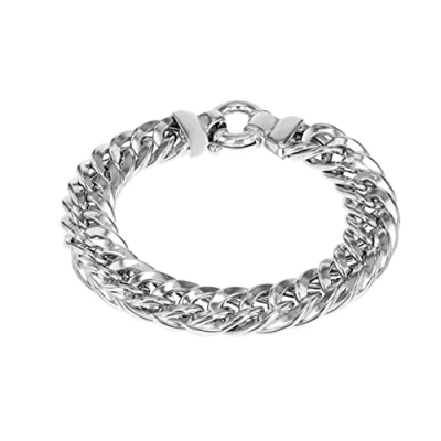 Image of Tuscany Silver Men&#039;s Sterling 12.4mm Rhodium Plated Large Spring Ring Curb Bracelet of 20cm/8&quot;