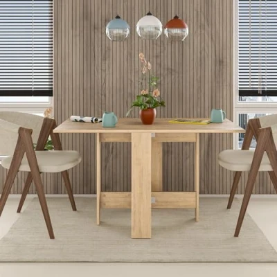 Image of HOCUS PICUS Modern Foldable Table Rectangular Shape Engineered Wood Dining 130(W) x76(D) x73.4(H) cm Space Saver Design Folding Multifunctional Kitchen, Room, Home (Oak)