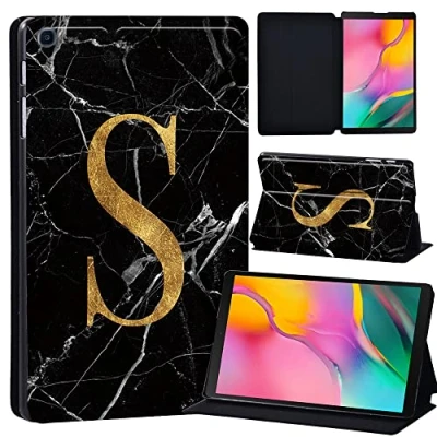 Image of Printed Leather slim lightweight Stand Cover Case for Samsung Galaxy Tab A 10.1 2019 (Model: SM T510 T515), with Function (Black) (letter S on black marble)