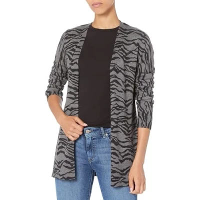 Image of Amazon Essentials Women&#039;s Lightweight Open Front Cardigan Sweater (Available in Plus Size), Charcoal Tiger Print, S