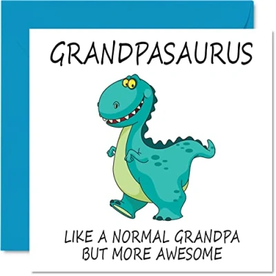 Image of Birthday Cards for Grandpa Grandpasaurus Fathers Day Card from Granddaughter Grandson, Happy Grandpa, Dinosaur Card, 145mm x Grandparent Funny Greeting