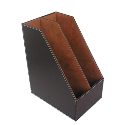 Image of GORESE Desk Magazine Rack Holder Office File Document Storage Organiser (Brown, 2 Slot)