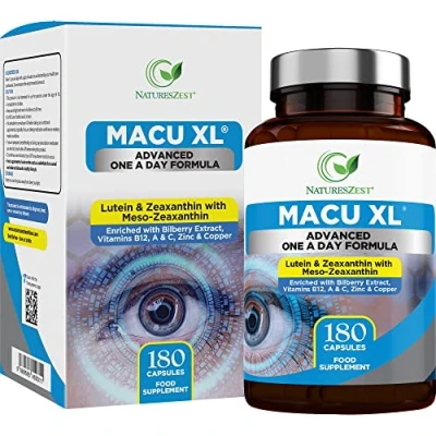 Image of Macu XL Lutein and Zeaxanthin Supplement 6 Month Supply with Meso Zeaxanthin, Bilberry Extract, Vitamins A, B12 &amp; Zinc, 180 Vegan Capsules Eye for Vision Health