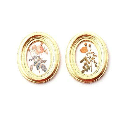 Image of Melody Jane Dolls House 2 Flower Pictures Paintings in Oval Gold Frames Miniature Accessory