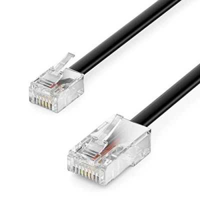 Image of deleyCON 0.5m (1.64 ft.) Telephone Cable RJ11 to RJ45 Modular Flat Connector Network Socket Modem Router Fax ISDN DSL VDSL Internet Black