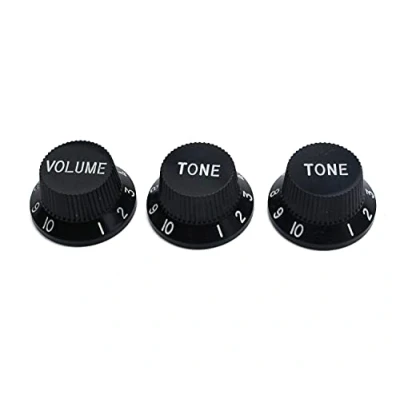 Image of Guyker Top Hat Guitar Potentiometer Knobs 6mm Dia. Shaft Pots Bell Cap Speed Tone and Volume Control Knob Replacement Parts for Electric or Precision Bass (Set of 3, Black)