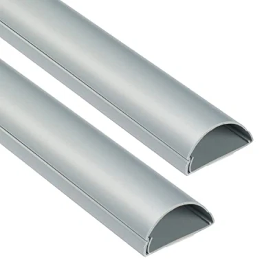 Image of D Line Maxi Cable Trunking 2 Pack, Wall Mounted TV Wire Hider, Paintable, Half Round Self Adhesive Cover, Desk Management 2x 50mm (W) x 25mm (H) 1 meter Length Aluminium Effect