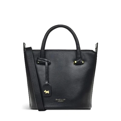 Image of RADLEY London Golbourne Road Small Ziptop Grab Handbag for Women in Black Vegetable Tanned Leather, with Adjustable Cross Body Strap &amp; Handles