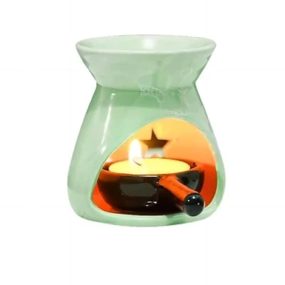 Image of Warmself Green Ceramic Essential Oil Burner Tealight Candle Holder Decorative Aroma Diffuser
