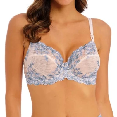 Image of Wacoal Embrace Lace Underwire Bra Pastel Parchment/Blue Multi Blue 34D