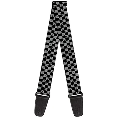 Image of Buckle Down Guitar Strap Checker Weathered Black Gray 2 Inches Wide