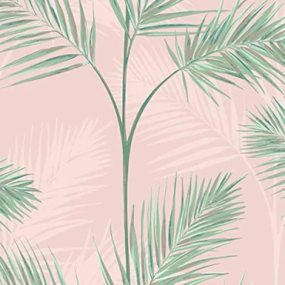 Image of Pink South Beach Palm Wallpaper Metallic Tropical