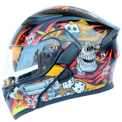 Image of Flip Up Front Motorcycle Helmet with Dual Sun Visor,ECE Approved Modular Full Face Motorbike Helmet,Flip Protective Adults Men Women R,L=59 60cm