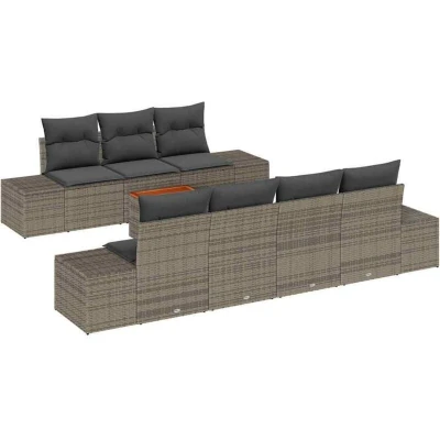 Image of vidaXL 8 Piece Garden Sofa Set with Cushions Grey Poly Rattan Acacia