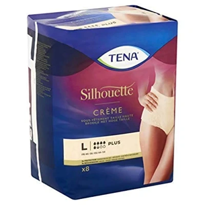 Image of TENA Silhouette Plus High Waist Female Incontinence Disposable Absorbent Underwear Postpartum for Moderate to Heavy Bladder Leakage Cream Size L 1 Pack of 8 Pieces