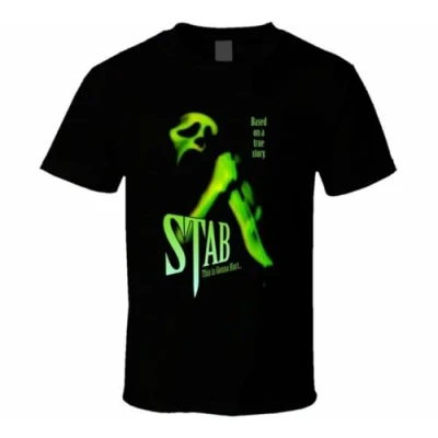Image of Scream Stab Movie Poster T Shirt Vintage Gift for Men Women Funny Tee Black