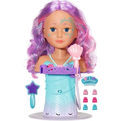 Image of BABY born Sister Mermaid style head, Ideal for children&#039;s hands, promotes creativity, empathy &amp; social skills, 3+ years, Includes starfish shaped hair brush, Tiara games, 37 cm