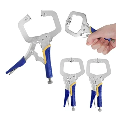 Image of 3 Pack Metal Grip Locking C Clamp, 6 inch Welding Clamps Set, Face for Woodwork Adjustable Fastener Quick Release