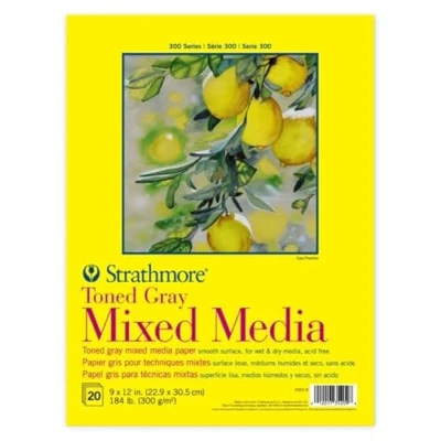 Image of Strathmore 300 Series Mixed Media Pad, Toned Gray, Tape Binding, 184lb (300gsm), 20 Sheet, 9x12 inch, 1 Count