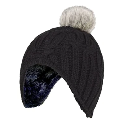 Image of HEAT HOLDERS Girls Cable Knitted Beanie Hat with Pom Bobble for Winter Warm Thermal Insulated (3 6 Years, Black)
