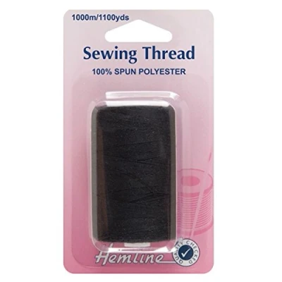 Image of Hemline Black Sewing Thread Machine Hand 100% Spun Polyester 1000m Spool H238.BK Pack Of 1