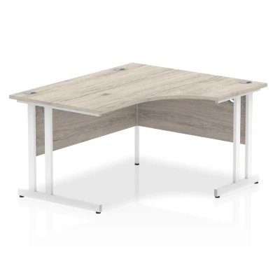Image of Impulse 1400mm Right Crescent Desk Grey Oak Top White Cantilever Leg