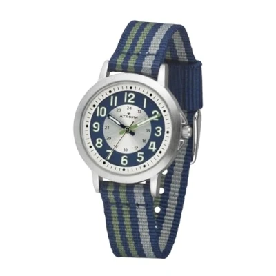 Image of Atrium A50 11 Children&#039;s Watch Boys Analogue Quartz Extra Clear with Striped Nylon Strap Dark Blue Olive Green Light Grey, multicoloured, Classic
