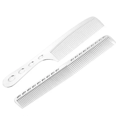 Image of Professional Durable Space Aluminum Barber Combs for Hairdressing, 2Pcs/Set Hair Comb Stainless Steel Anti static Sparse Haircut Beauty To