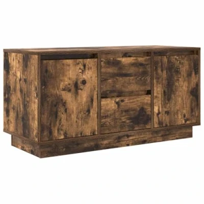 Image of vidaXL TV Cabinet with LED Lights Smoked Oak Media Console Storage, 100x41x50 cm Stand w/Drawers, Modern Entertainment Unit for Living Room/Bedroom/Office