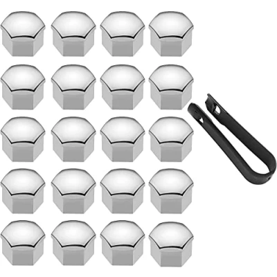 Image of LICQIC 17 mm wheel nut covers, 20 Pcs car caps, Universal bolt Covers with Removal Tool, Silver