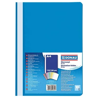 Image of DONAU 1702001PL 10 Plastic File Folder A4 Blue/Plastic Made of Eco PP Film 120/180 µm with Transparent Cover/for Office and School/Capacity Approx. 200 Sheets Pack