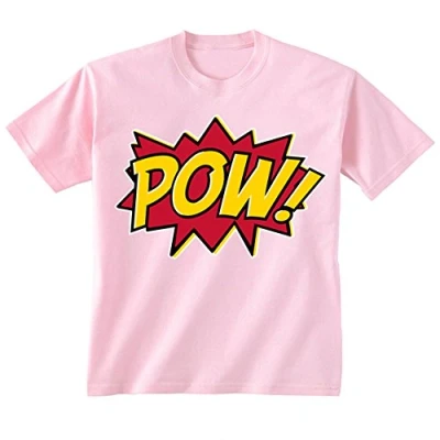 Image of Flip Youth Kids Childrens Pow Retro Comic Super Hero Cartoon T Shirt Pink 12 13 Years (XL)
