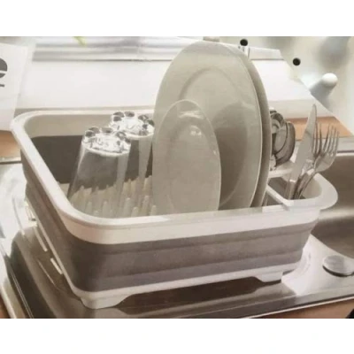 Image of Collapsible Caravan Kitchen Sink Organiser Plates Rack Dish Drainer Holder Tray Draining Board Cutlery (GREY)