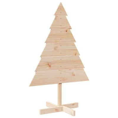 Image of vidaXL Wooden Christmas Tree Decor 70x110 cm Natural Solid Wood, Customizable DIY Design, Indoor/Outdoor Use, Stable Base, Festive