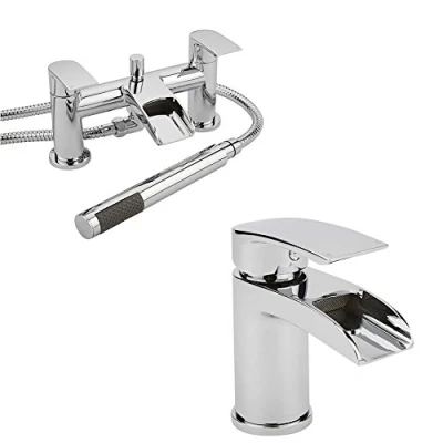 Image of Milano Razor Waterfall Mono Bathroom Basin Mixer Tap Bath Hand Shower Handset Kit Chrome