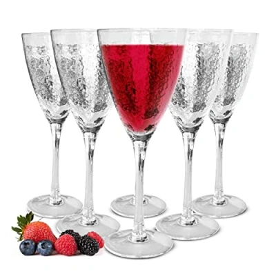 Image of Sendez 6 wine glasses with hammered effect, 320 ml, red glasses, white