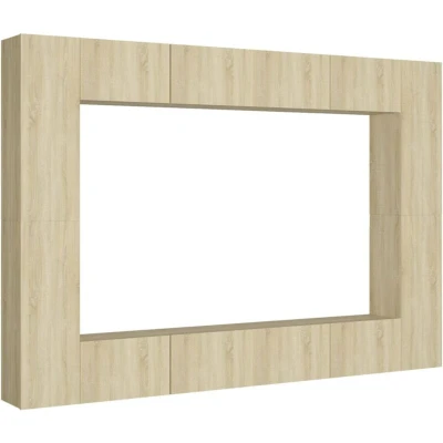 Image of vidaXL 8 Piece TV Cabinet Set in Sonoma Oak Finish Multi Compartment Storage for Living Room or Bedroom Easy Clean Engineered Wood