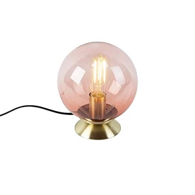 Image of Qazqa Art Deco Table lamp I Light Brass with Pink Glass Pallon Suitable for LED E27 1 Living Room Bedroom