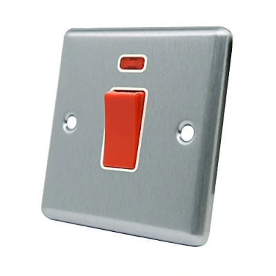 Image of AET CSCCSWWH Satin Chrome Classical 45A White Insert 1 Gang Plate 45 Amp DP Cooker Switch w/Neon Indicator