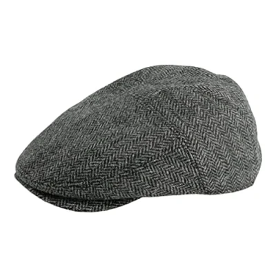 Image of Gamble &amp; Gunn &#039;Goodwood&#039; Grey Herringbone Shetland Tweed Flat Cap (57cm)