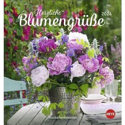 Image of Blumengrüße Postkartenkalender 2024. Kleiner Kalender mit 12 traumhaften Fotos von Blumensträußen und Blüten. Zum Aufstellen oder Aufhängen. Blumen 2024 Postkarten.