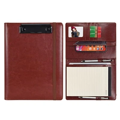 Image of Wonderpool A5 Faux Leather Clipboard Partfolio Recipe Binder Notepad Forms Holders Document Case Interview Planner Meeting Writing Padfolio File for Office Travel School Hotel Restaurant (A5,Brown)